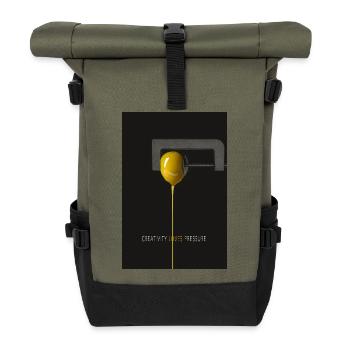 Creativity Loves Pressure Minimalistisches Poster - Rolltop Rucksack - Olive/Schwarz - Vorne
