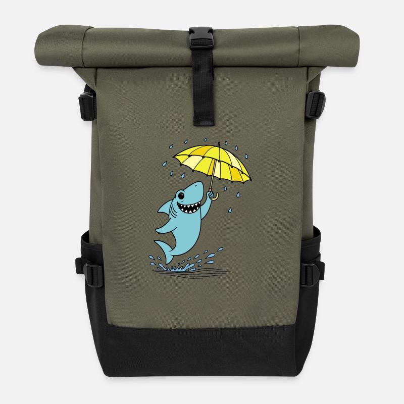 Requin-parapluie sous la pluie - Sac à dos roll top - olive/noir