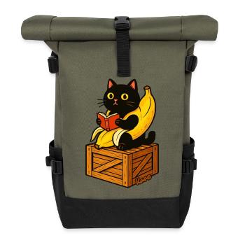 Buch lesen Katze auf Banane Kostüm - Rolltop Rucksack - Olive/Schwarz - Vorne