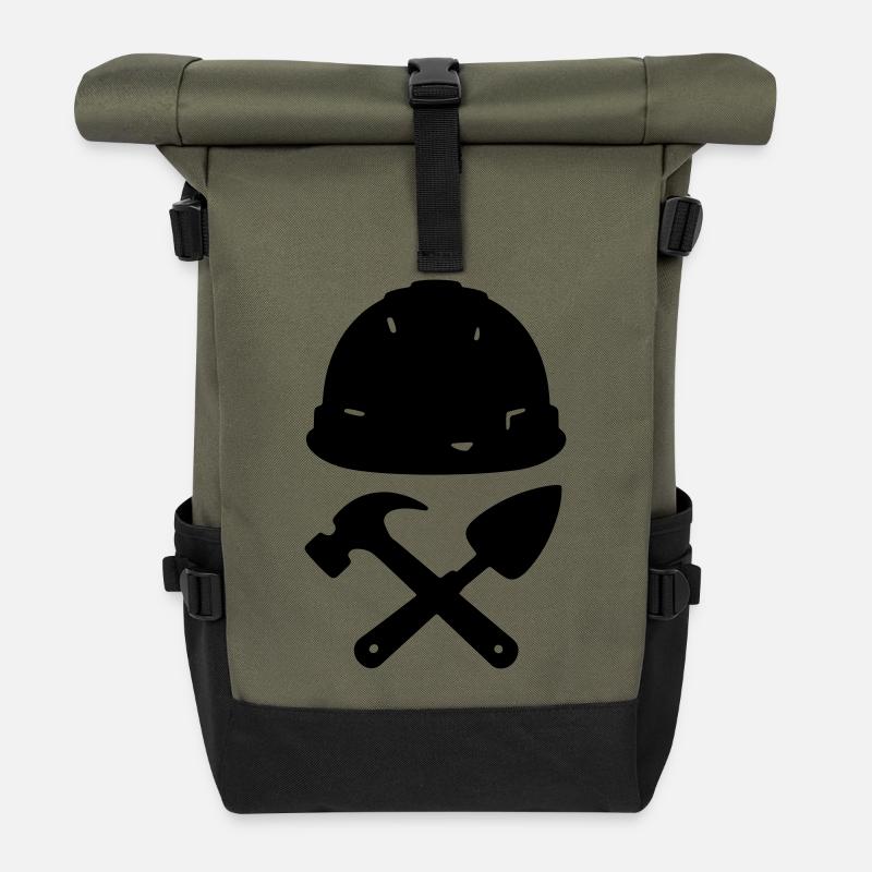 T-shirt Construction - Builder Tools Helmet - Roll Top Backpack - olive/black