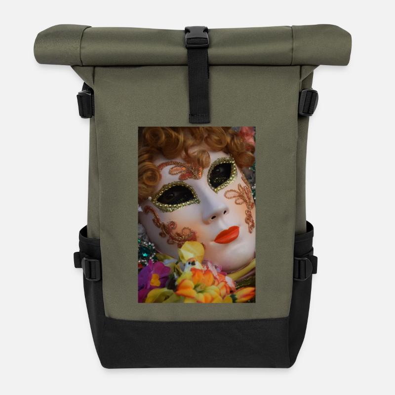Masque vénitien Paillettes dorées - Sac à dos roll top - olive/noir