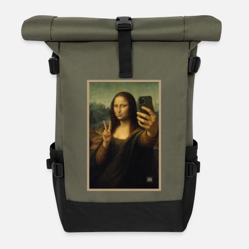 Selfie Mona Lisa Porträt - Rolltop Rucksack - Olive/Schwarz