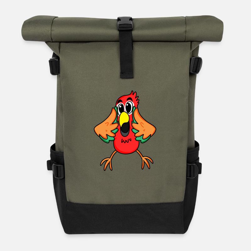 Papagei Dschungel - Rolltop Rucksack - Olive/Schwarz