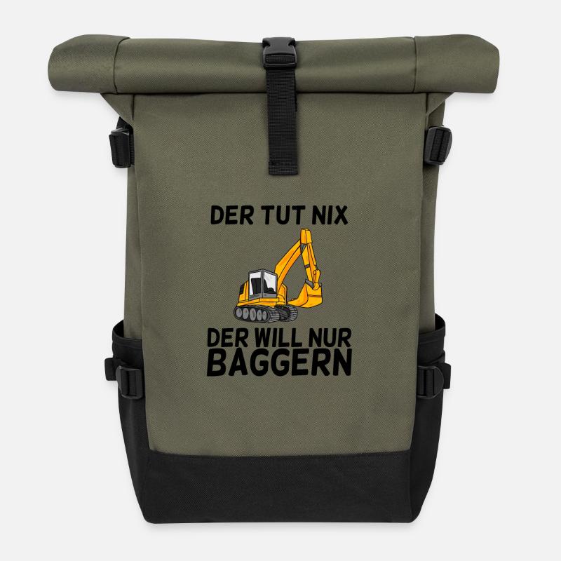 Bagger Spruch Baggerfahrer Baggern - Rolltop Rucksack - Olive/Schwarz