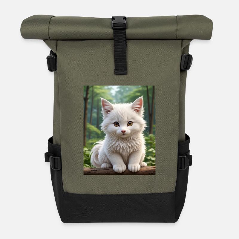 Cute Cat - Roll Top Backpack - olive/black