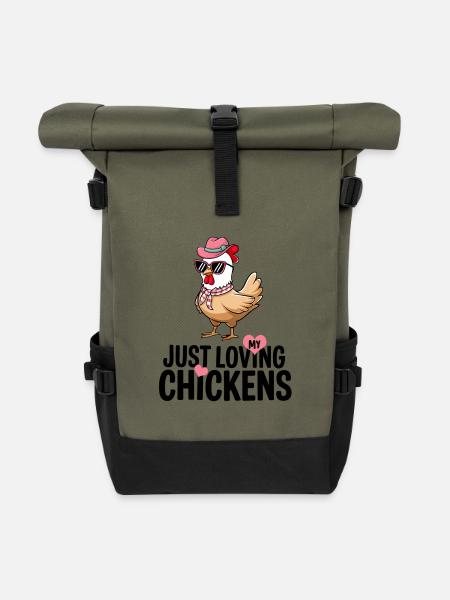 Ich liebe meine Hühner - lustiger Hühner Cartoon - Rolltop Rucksack - Olive/Schwarz