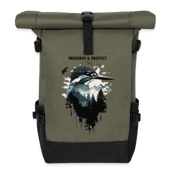 Préserver et protéger le martin-pêcheur - Sac à dos roll top - olive/noir - Devant