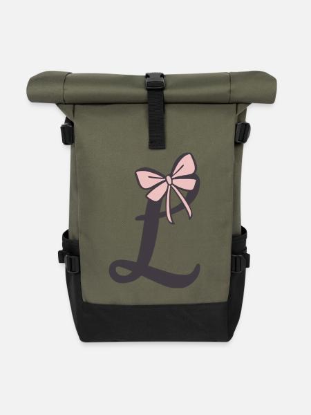 Anfangsbuchstabe L Schleifchen - Rolltop Rucksack - Olive/Schwarz