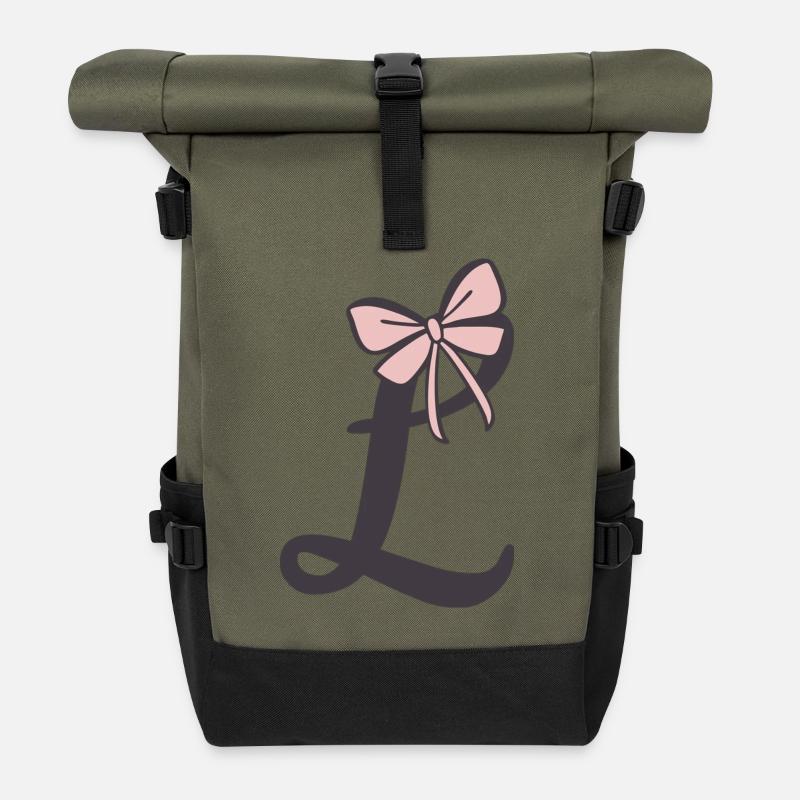 Anfangsbuchstabe L Schleifchen - Rolltop Rucksack - Olive/Schwarz