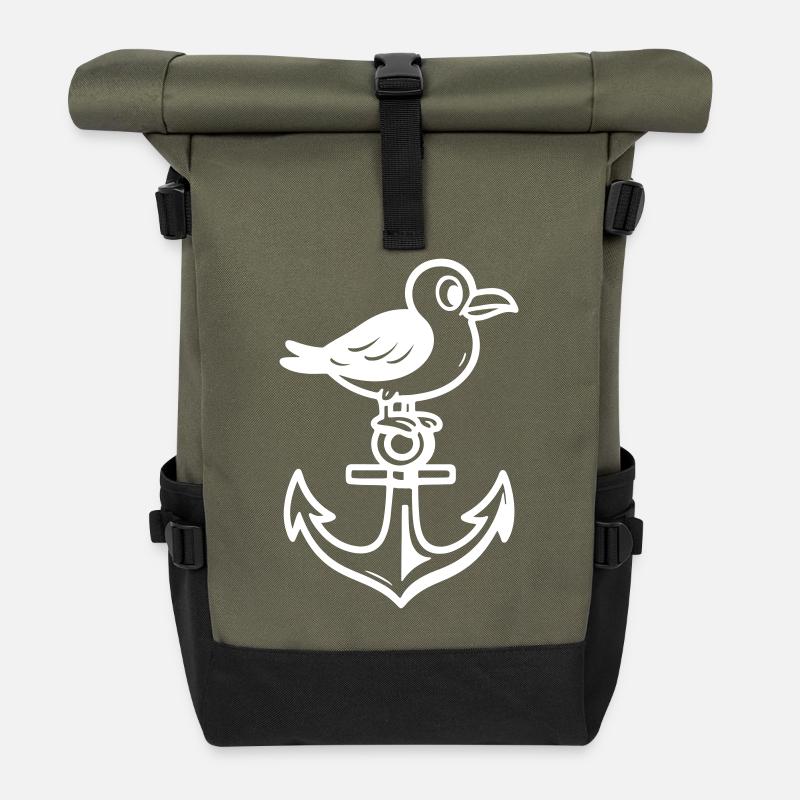 Möwe Anker Comic - Rolltop Rucksack - Olive/Schwarz