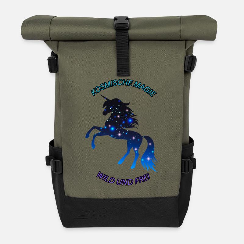 Kosmisches Einhorn - Rolltop Rucksack - Olive/Schwarz