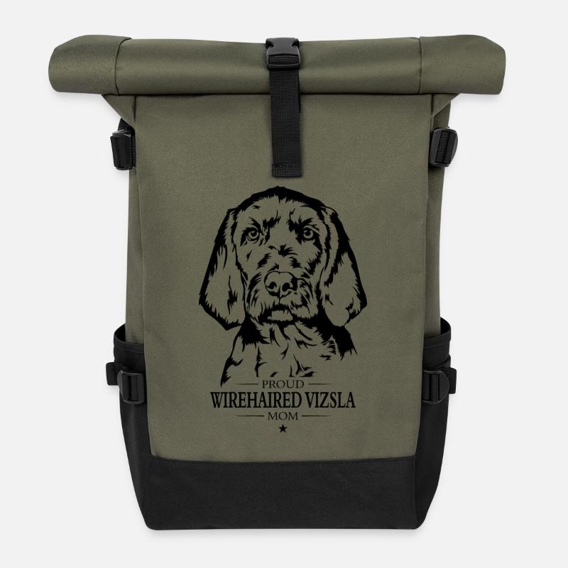 Wirehaired Vizsla Mom Drahthaar Vizsla Wilsigns - Rolltop Rucksack - Olive/Schwarz