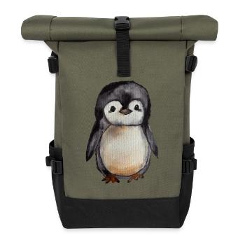 Petit pingouin aquarelle mignon peint à la main - Sac à dos roll top - olive/noir - Devant