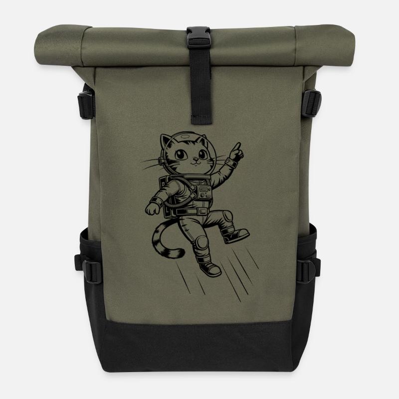 Chat astronaute - Sac à dos roll top - olive/noir