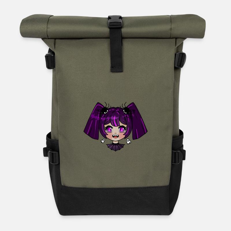 Chibi vampire with purple braids - Roll Top Backpack - olive/black