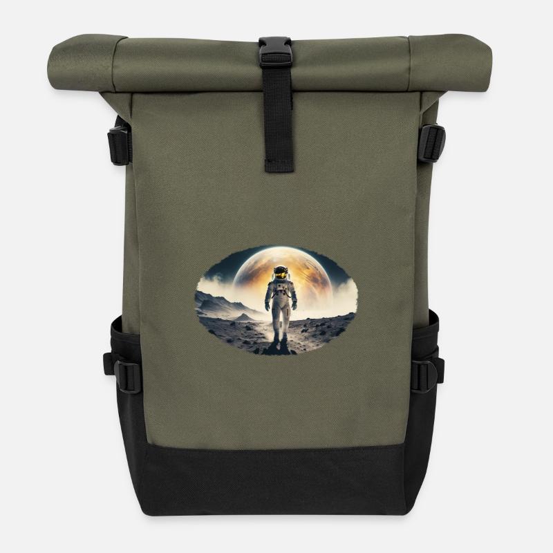 Astronaut on moonscape - Roll Top Backpack - olive/black
