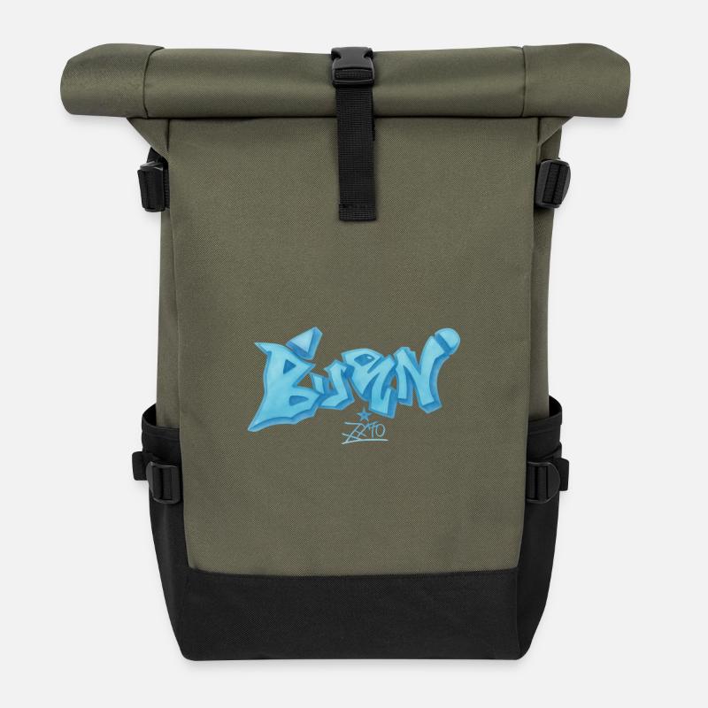 Blaues Graffiti Bevin Style - Rolltop Rucksack - Olive/Schwarz