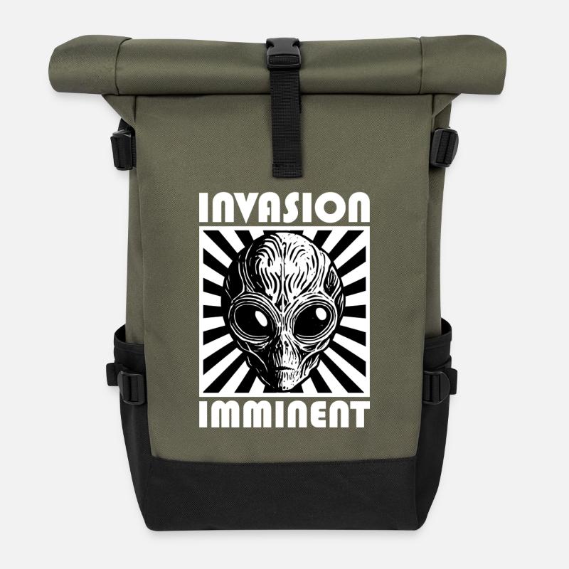 Alien Invasion Punk Artwork - Roll Top Backpack - olive/black