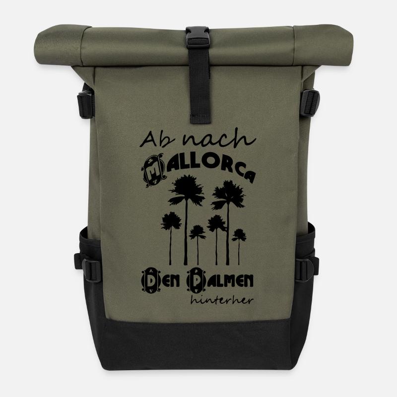 Ab nach Mallorca Urlaub Geschenk - Rolltop Rucksack - Olive/Schwarz
