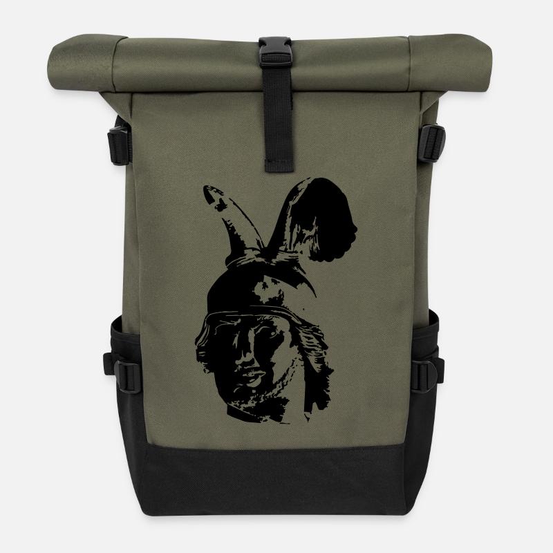Kopf des Hermannsdenkmals - einfarbig, schlicht - Rolltop Rucksack - Olive/Schwarz