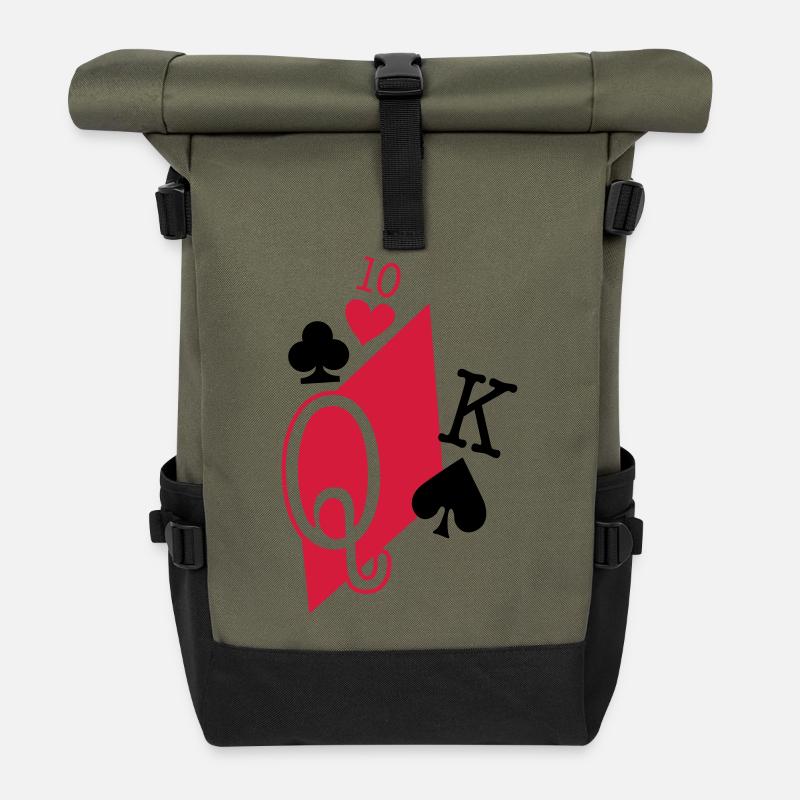 playing cards - Roll Top Backpack - olive/black