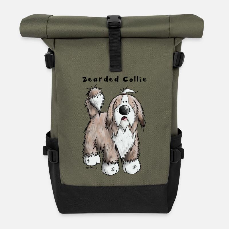 Hier ist der Bearded Collie - Rolltop Rucksack - Olive/Schwarz