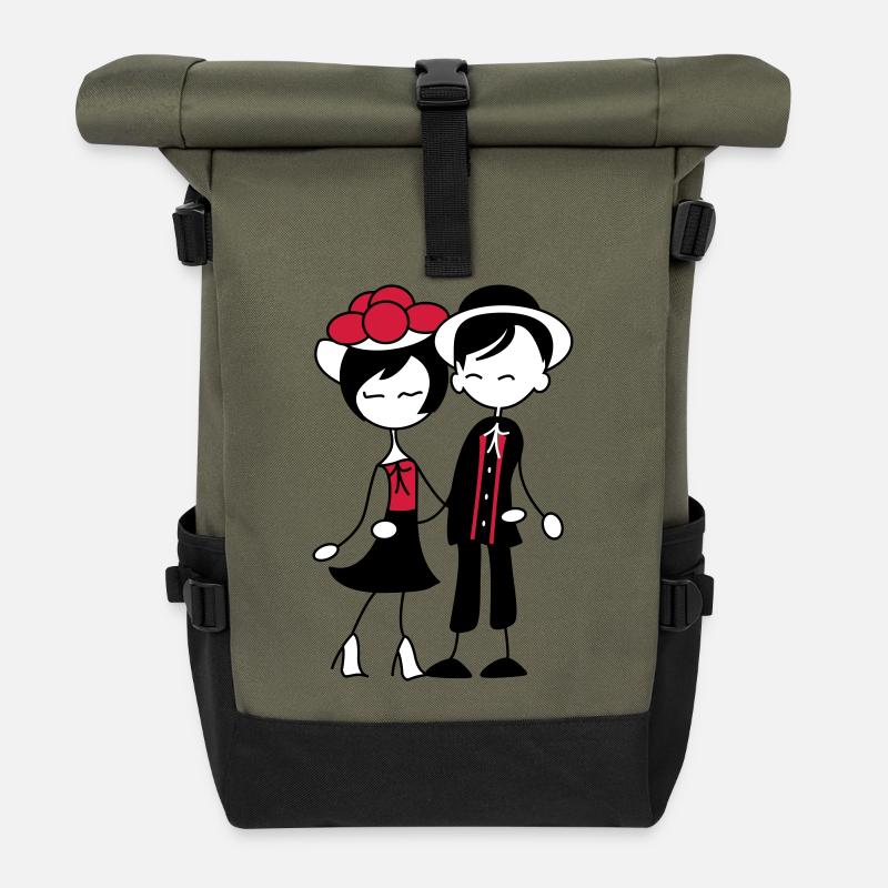 Süßes Schwarzwald Pärchen - Bollenhut & Tracht - Rolltop Rucksack - Olive/Schwarz