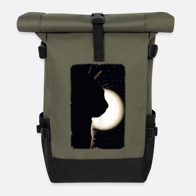 Chat de lune - Sac à dos roll top - olive/noir
