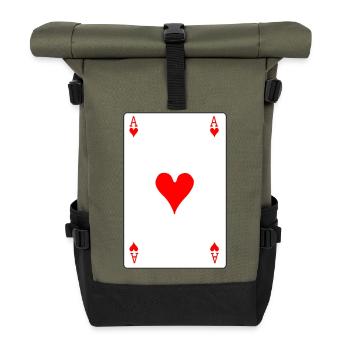 Spielkarte Herz-Ass - Rolltop Rucksack - Olive/Schwarz - Vorne