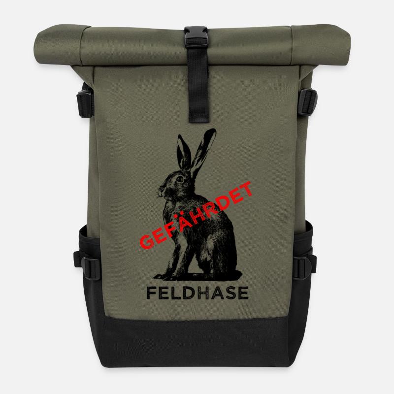 Der Feldhase ist gefährdet. - Rolltop Rucksack - Olive/Schwarz
