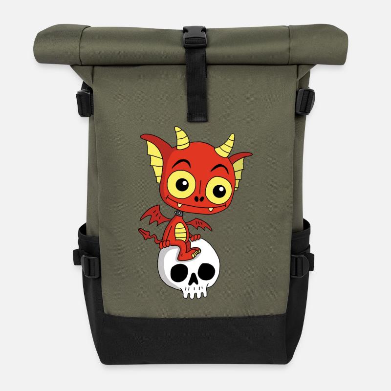 Kleiner Dämon ruht sich aus - Rolltop Rucksack - Olive/Schwarz