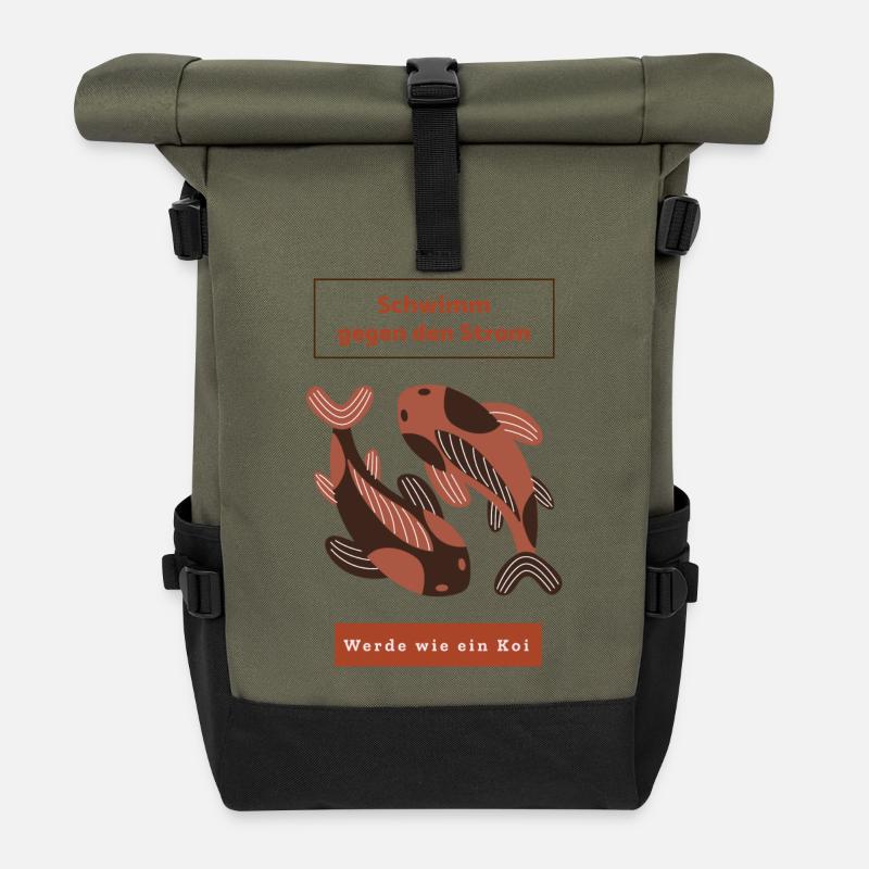 Swim against the current: Become like a koi - Roll Top Backpack - olive/black