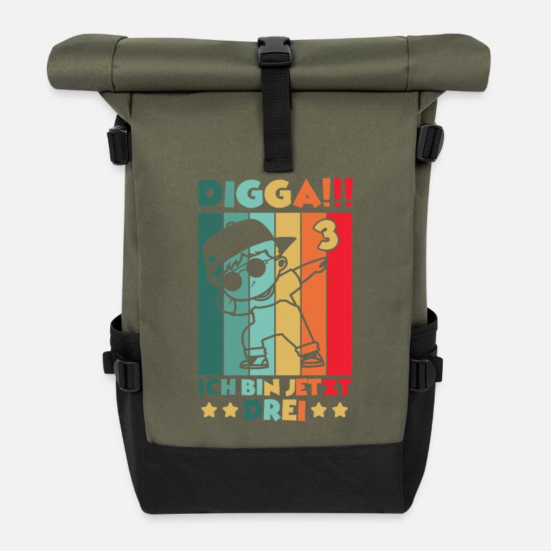 Digga Ich Bin 3 Jahre 3 Geburtstag Dabbing Junge - Rolltop Rucksack - Olive/Schwarz