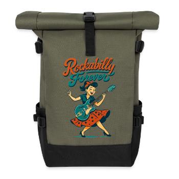 Rockabilly Forever electric guitar woman 50s gift - Roll Top Backpack - olive/black - Front