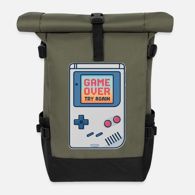 Retro Gaming Console Motiv - Rolltop Rucksack - Olive/Schwarz