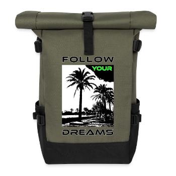 Palm Faces in Black and White Style - Roll Top Backpack - olive/black - Front