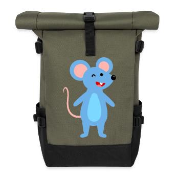 Winking blue mouse - Roll Top Backpack - olive/black - Front