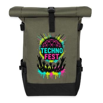 Music Techno Fest Rave Crowd Festival Night - Roll Top Backpack - olive/black - Front