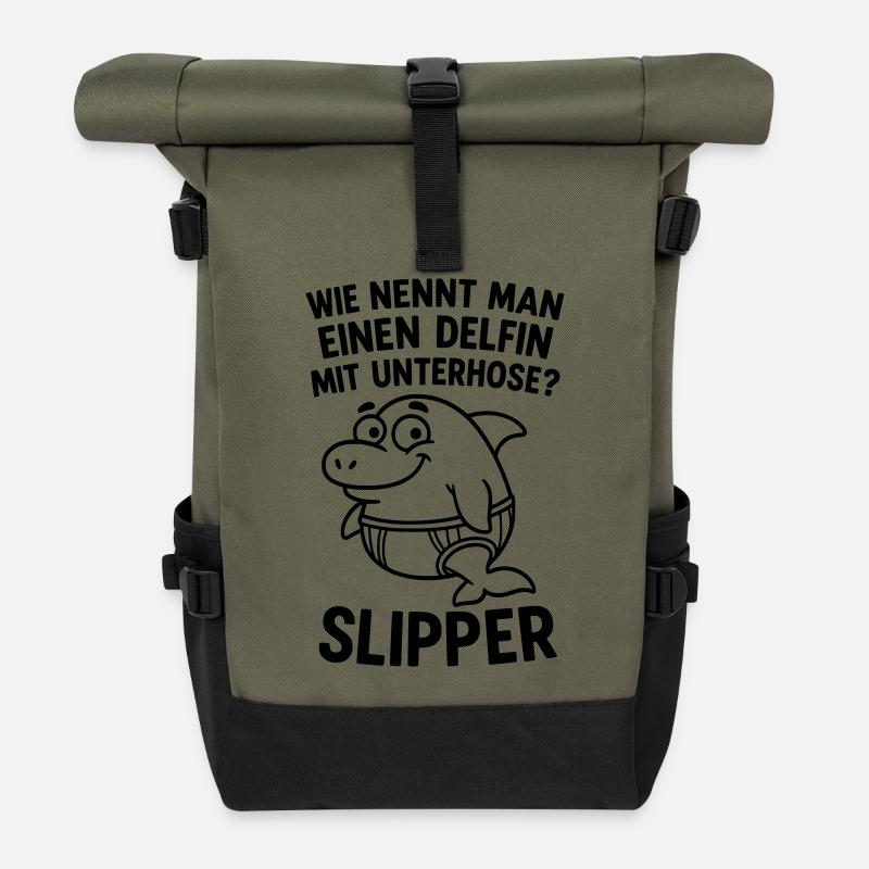 slipper delfin unterhose witz - Rolltop Rucksack - Olive/Schwarz