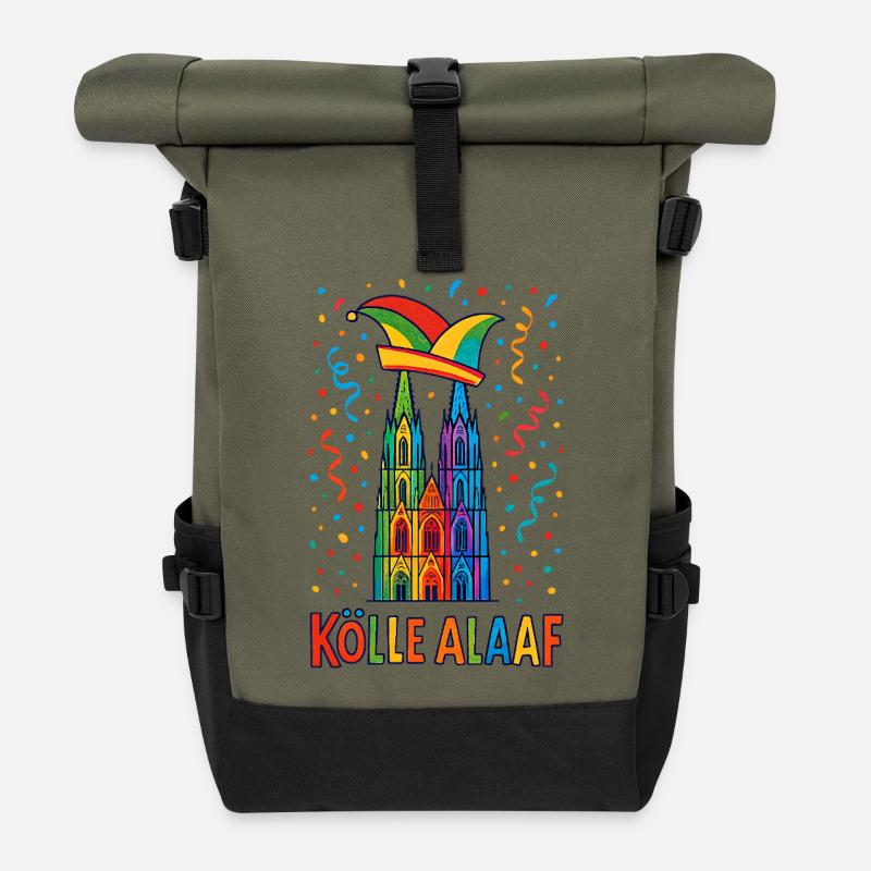 Kölle Alaaf Kostüm Kölner Dom Köln Karneval bunt - Rolltop Rucksack - Olive/Schwarz