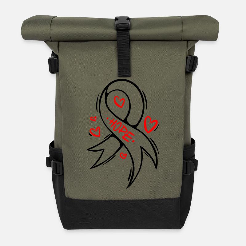 Hope Heart Cancer Loop - Roll Top Backpack - olive/black