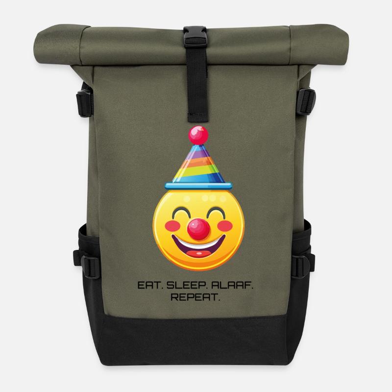 Clown Face with Saying: Eat Sleep Alaaf Repeat - Roll Top Backpack - olive/black