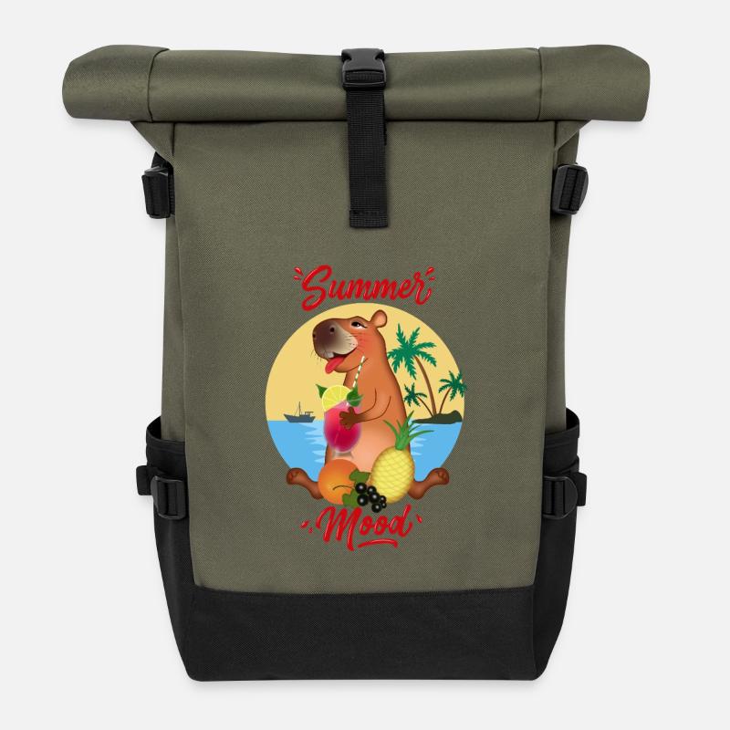 Capybara en vacances - Sac à dos roll top - olive/noir