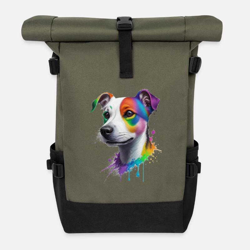 Jack Russel Terrier - Rolltop Rucksack - Olive/Schwarz