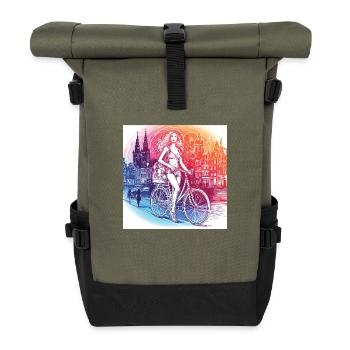 Amsterdam by bike - Beautiful girl on a bike. - Roll Top Backpack - olive/black - Front