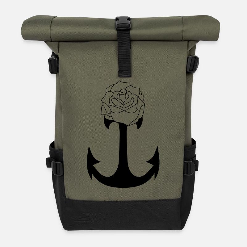 Ancre & Rose Tattoo - Rolltop Rucksack - Olive/Schwarz