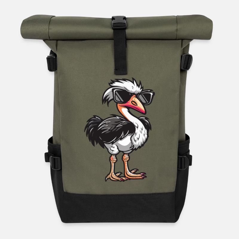 Strauß Vogel - Rolltop Rucksack - Olive/Schwarz