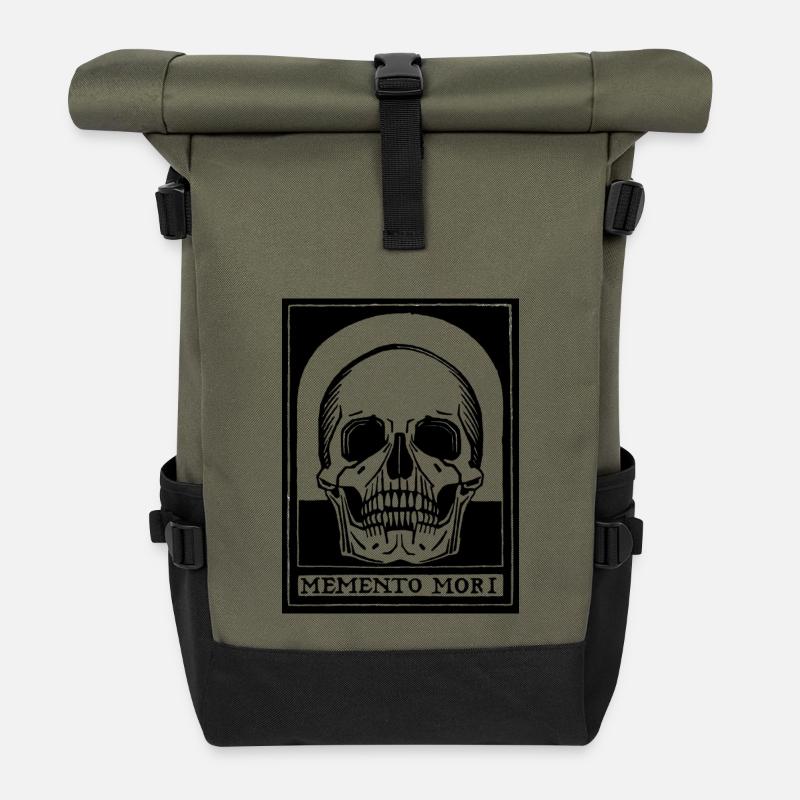 Memento Mori (version noire) - Sac à dos roll top - olive/noir