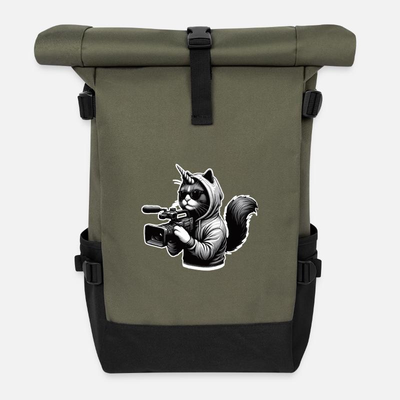 Chat licorne cadreur - Sac à dos roll top - olive/noir