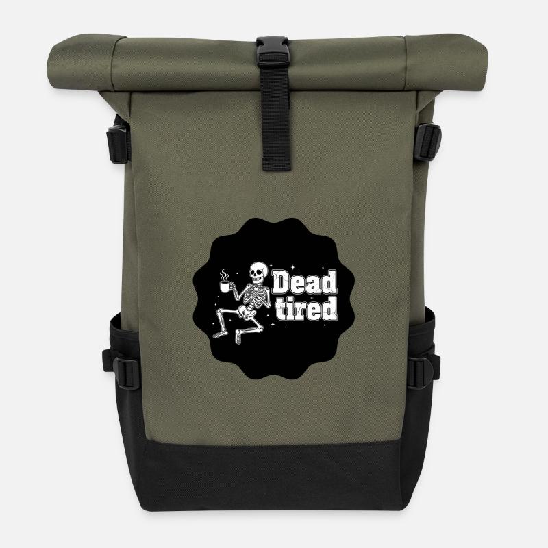 Dead tired - Tired skeleton black coffee - Roll Top Backpack - olive/black
